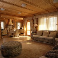 Lining in the decoration of the ceiling of a wooden house