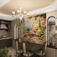 Papiers peints à l'intérieur d'une petite cuisine