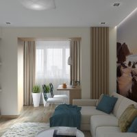 Wall mural in the interior of the living room of a city apartment