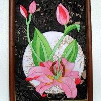 Tulipes roses dans un patchwork