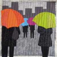 Peinture avec des passants sous la pluie pour la décoration intérieure