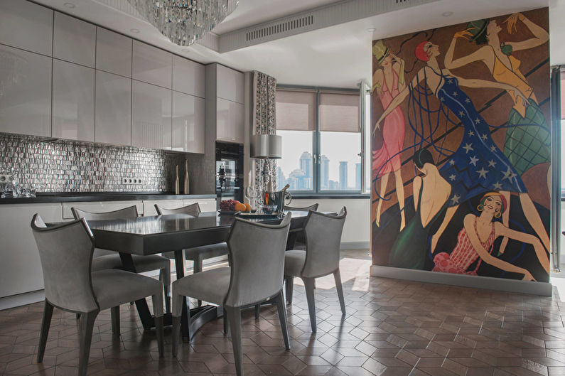 Intérieur de cuisine de style Art déco en couleurs grises