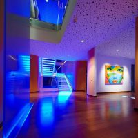 Néon escaliers dans le hall d'une maison de campagne