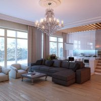 Conception d'une cuisine-salon avec un escalier