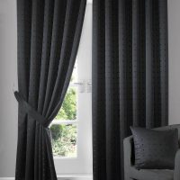 Window with dark gray straight-cut curtains