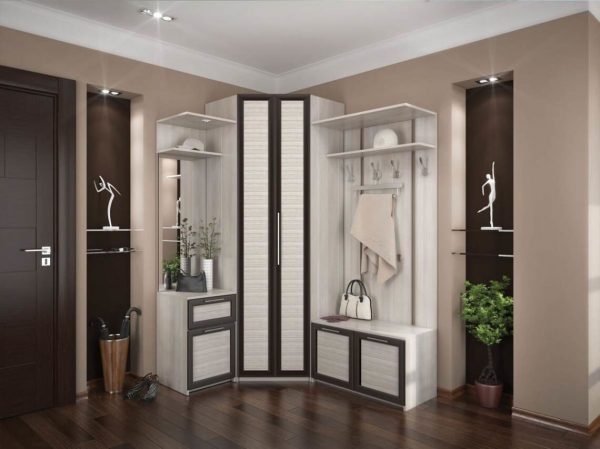 Le couloir ajoutera de l'originalité et de la créativité à quelques accessoires de décoration: un support pour les parapluies, des rideaux aux portes